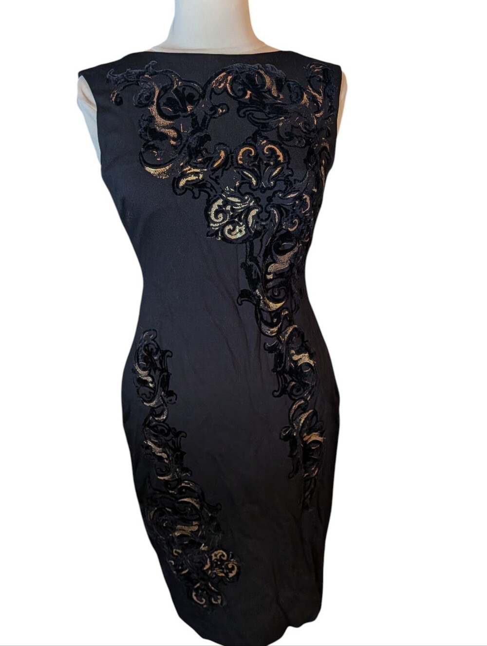 Cache Black Formal Dress With Gold Embroiderey NWT Size 4
